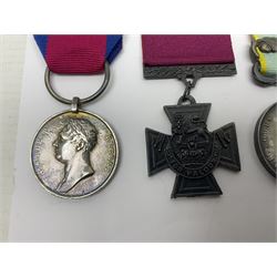 Seven copies of early medals - Waterloo, Crimea, Mediterranean, China 1900, Victoria Cross, Natal Rebellion and Tibet 1903-4; all with ribbons (7)