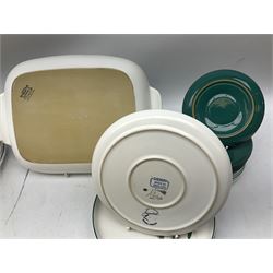 Denby Greenwheat pattern part dinner and tea service, to include six dinner plates, six side plates, six dessert plates, six bowls, four serving dishes of various sizes, teapot, two milk jugs etc (47)