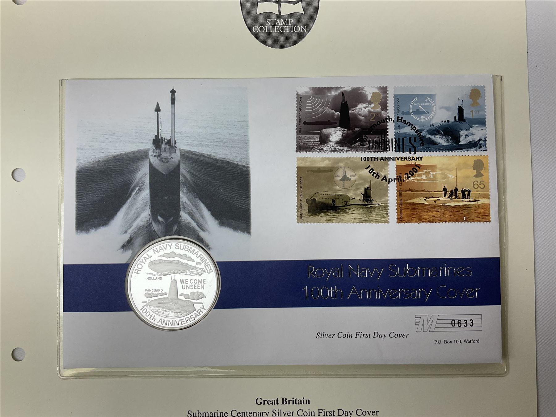 Four coin covers, comprising 2000 'The Queen Mother's 100th Birthday Silver Coin & Banknote Cover' limited edition 56/500, 2000 'Charles Darwin Commemorative Coin & Banknote Cover' limited edition 68/500, 2001 'Celebrating the 100th Birthday of Her Majesty The Queen Mother' containing  a 1999 silver one pound coin and 2001 'Royal Navy Submarines 100th Anniversary Cover' containing 2001 Turks & Caicos Islands 20 crowns silver coin