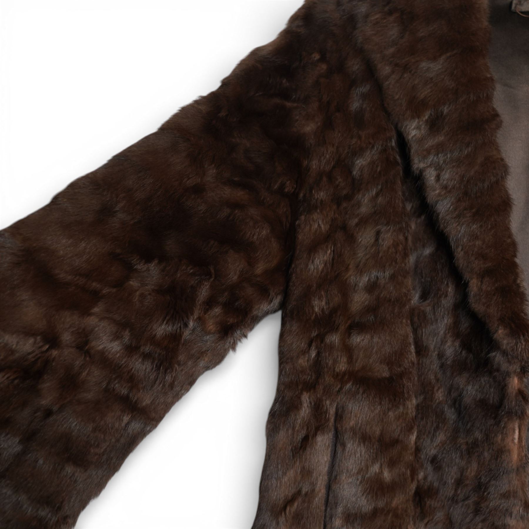 Mink coat, 1970s lamb fur trimmed coat, suede coat and Tom Bawker cream coat, and two pairs of ladies shoes approx size 8 (6)