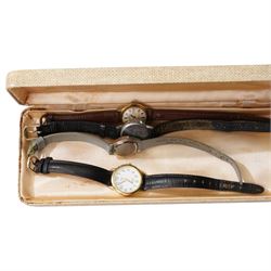 Rose gold bracelet and gold hoop earrings, both 9ct, rolled gold hunting brooch, collection of watches and jewellery boxes