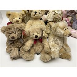 Eighteen Russ teddy bears including Ariella, Chloe, Spencer and Desmond,  mostly with tags, together with six other soft toys, tallest H42cm (24)