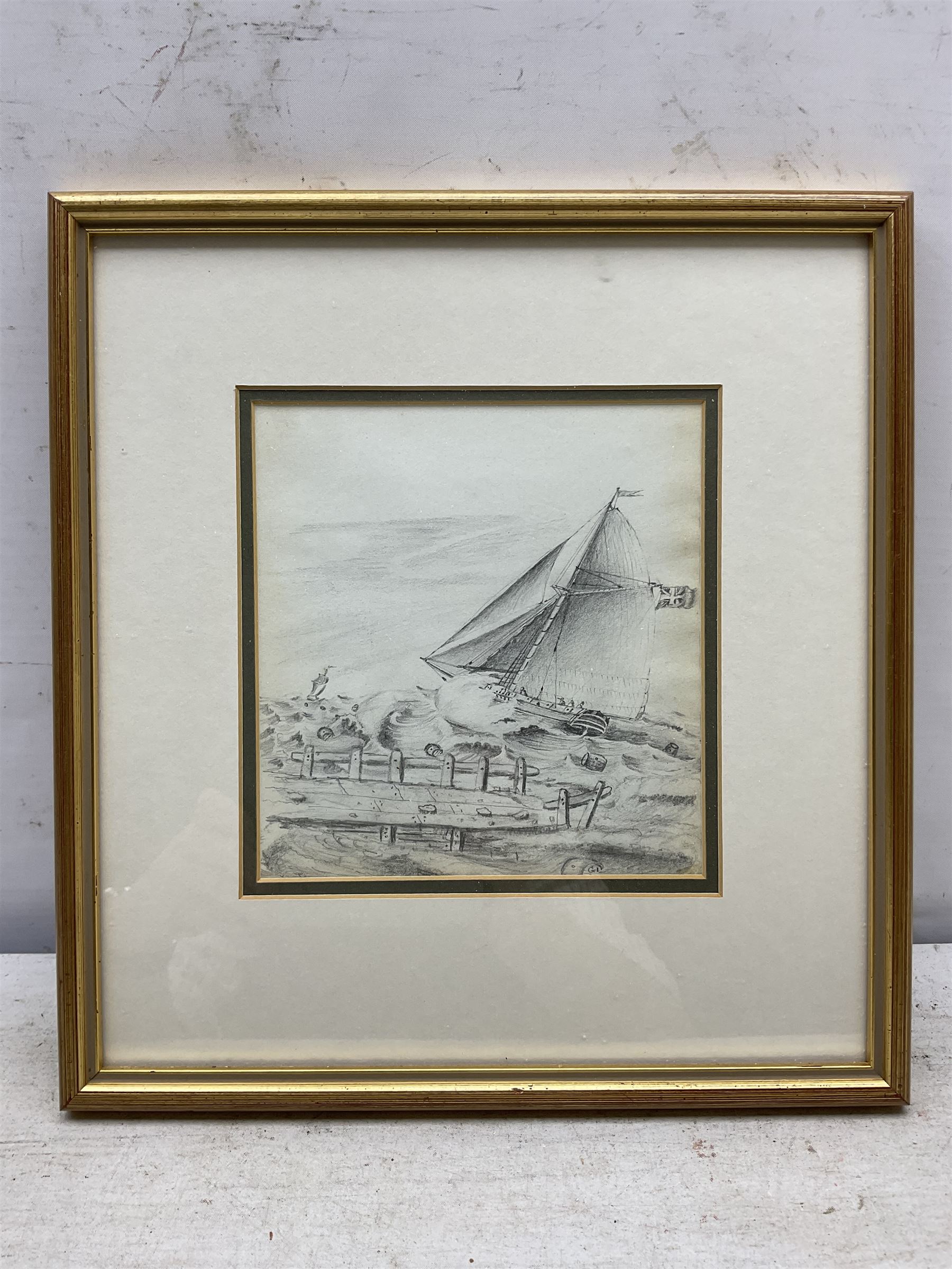 Henry Barlow Carter (British 1804-1868): 'Cutter in Pursuit of a Privateer', pencil c.1817, 16cm x 15cm 
Provenance: with T B & R Jordan Fine Art Specialists, Stockton on Tees; an early drawing from the artist's boyhood sketchbook