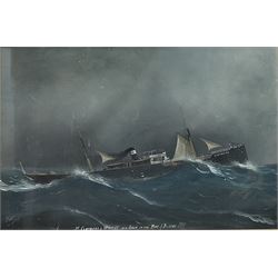 Luigi Roberto of Naples (Italian 1845-1910): 'SS Claymore of Whitby in a Gale in the Bay of Biscay 1889', gouache signed and dated Napoli 1889, 42cm x 62cm
