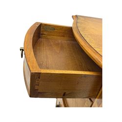 Frank Hudson - pair of mid-20th century Mindi ash and burr walnut bedside chests, bow-fronted and crossbanded top over three graduated drawers, on turned supports