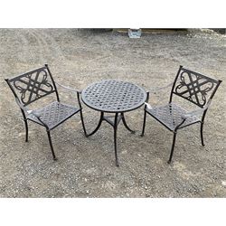 Painted metal circular garden table and two chairs - THIS LOT IS TO BE COLLECTED BY APPOINTMENT FROM DUGGLEBY STORAGE, GREAT HILL, EASTFIELD, SCARBOROUGH, YO11 3TX