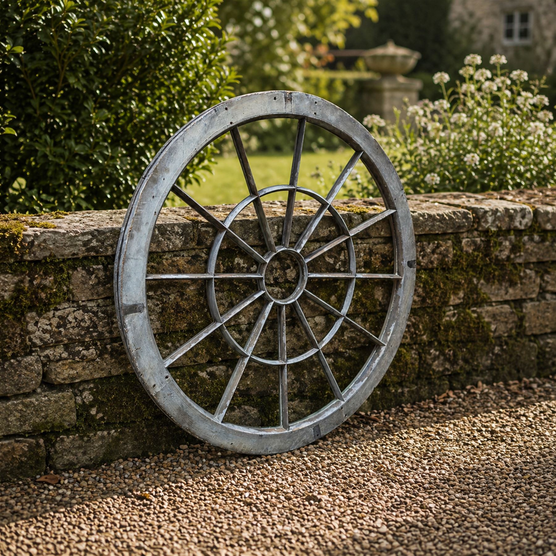 18th century pine circular window or ceiling lantern, astragal glazed segmented sunburst design