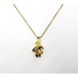  9ct gold blue stone set flower design pendant necklace stamped 375   