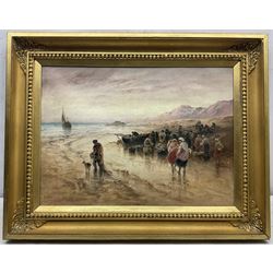 Sarah Louisa Kilpack (British 1839-1909): 'Selling Fish on the Shore - Boulogne', oil on canvas signed, titled verso 40cm x 55cm