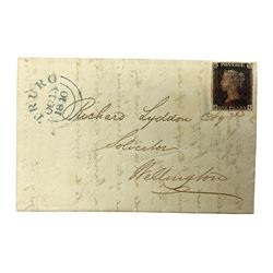 Queen Victoria penny black stamp on letter, red MX cancel