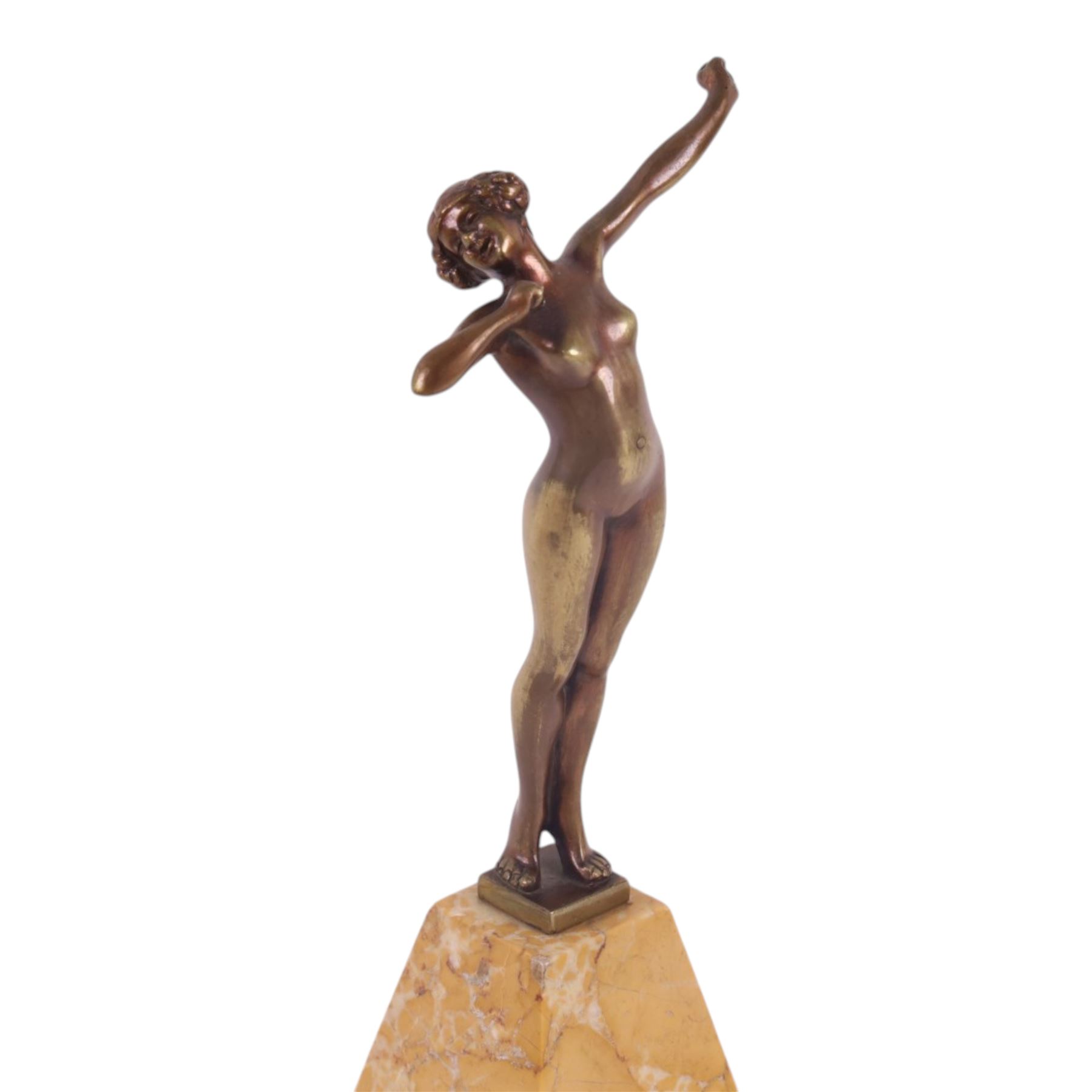 After Paul Philippe, Le Reveil, patinated bronze, upon a marble base, H30cm