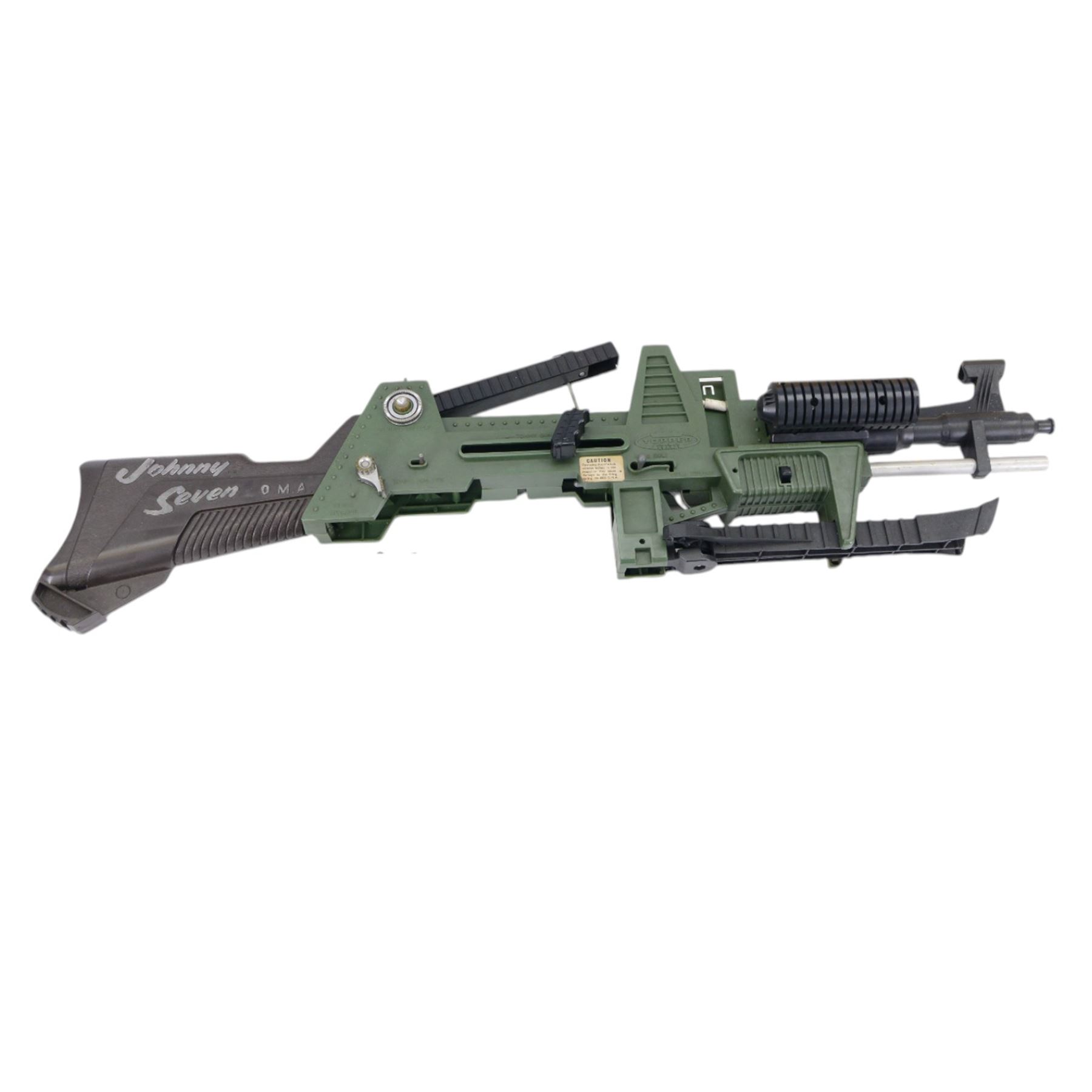 Topper Toys Johnny Seven 'OMA' One Man Army plastic gun with grenade, armour-piercing shell, anti-tank rocket and bipod, boxed