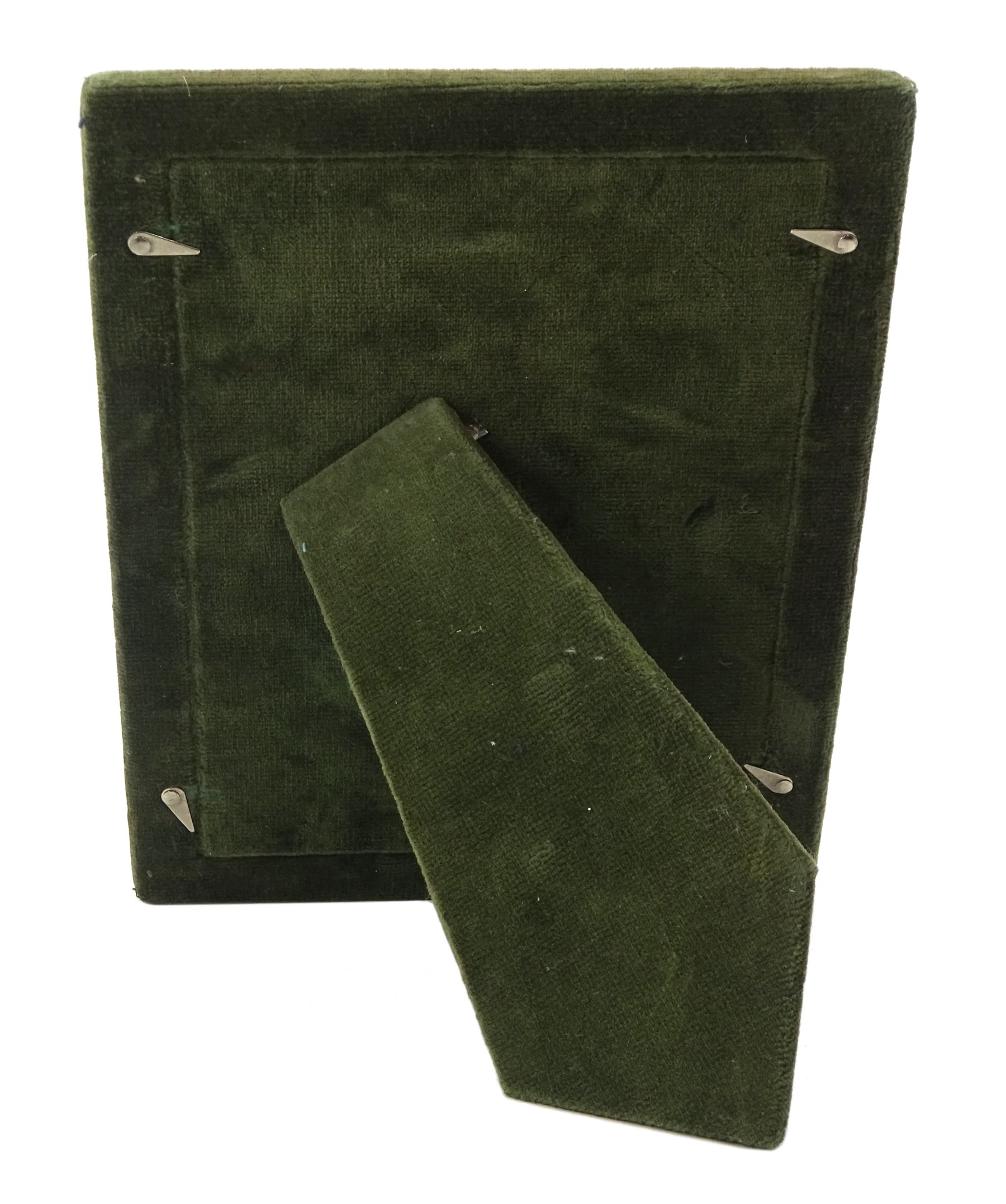 Harrods Ltd silver mounted green velvet lined photograph frame, Sheffield 1993, overall 21cm x 16cm
