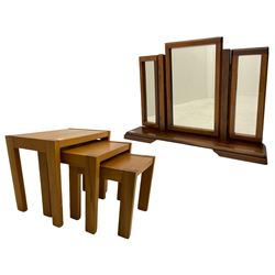 Willis Gambier cherry wood dressing table mirror and light wood nest of tables (2)