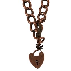 9ct rose gold curb link bracelet with heart padlock clasp, stamped 9ct