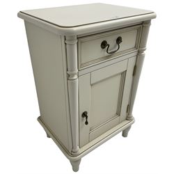 Laura Ashley - 'Clifton' ivory finish pedestal bedside chest, fitted single drawer over cupboard, flanked by split turned uprights