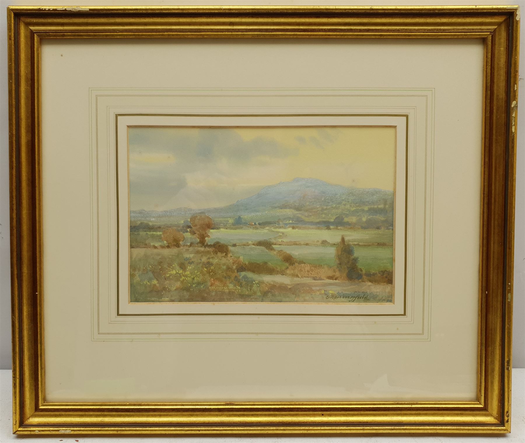 Gordon Beningfield (British 1936-1998): 'Mild the Mist upon the Hill', watercolour signed 15cm x 22cm 
Notes: illustrated in 'Green and Pleasant Land - Poetry of the English Countryside' p.71, sold together with a copy of the book