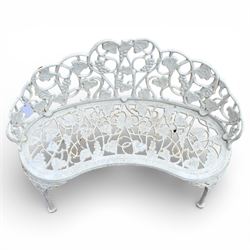 Victorian design white painted cast iron garden bench with grapevine and ivy design