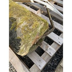 19th century stone garden roller with metal frame and handle - THIS LOT IS TO BE COLLECTED BY APPOINTMENT FROM DUGGLEBY STORAGE, GREAT HILL, EASTFIELD, SCARBOROUGH, YO11 3TX