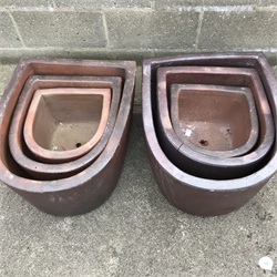 Set six rustic tapering D shaped planters, W62cm
