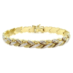  White and yellow gold leaf design bracelet, stamped AU14K  