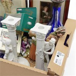Franklin Mint Romeo and Juliet candlesticks, together with a collection of glass, model cars, bisque figures etc