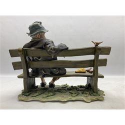 Two Capodimonte figures, comprising The Watchmaker by Curiase and Tramp Seated on a Bench, created by D.Bonalberti, tallest example H24cm