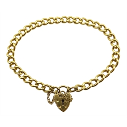  18ct gold curb chain bracelet with heart shaped padlock hallmarked, approx 21.24gm  