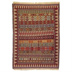 
Oman tribal design rug, field decorated with horizontal bands of stylised birds, flowerh...