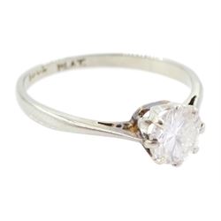 White gold single stone round brilliant cut diamond ring stamped 18ct Plat, diamond approx 0.60 carat
