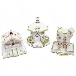Collection of eight Coalport houses including Village Church, Orange Blossom Cottage, Red House, Swiss Cottage etc