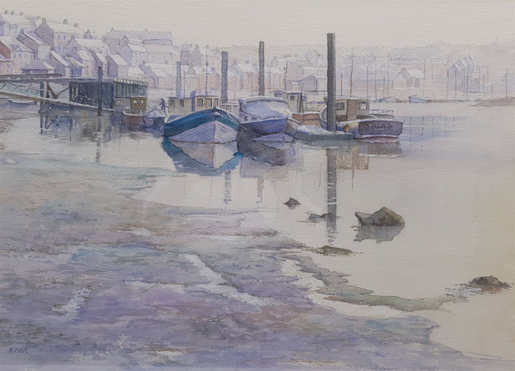 Christine M Pybus (British 1954-): Early Light Whitby, watercolour signed 47cm x 65cm