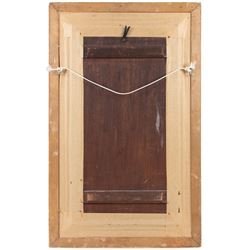 Manner of Hans Zatzka (Austrian 1859-1945): Lady and Cherub in Moonlit Garden, oil on panel indistinctly inscribed, 49cm x 24cm 