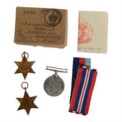 Three sets of WWII medals, comprising trio 1939-45 Star, French and German Star and War medal, awarded to D W Nightingale, trio, 1939-45 Star, Atlantic Star and War medal, awarded to GH Eaton and pair defence and war medal awarded to S Lagenly, all awarded to soldiers from the York area   