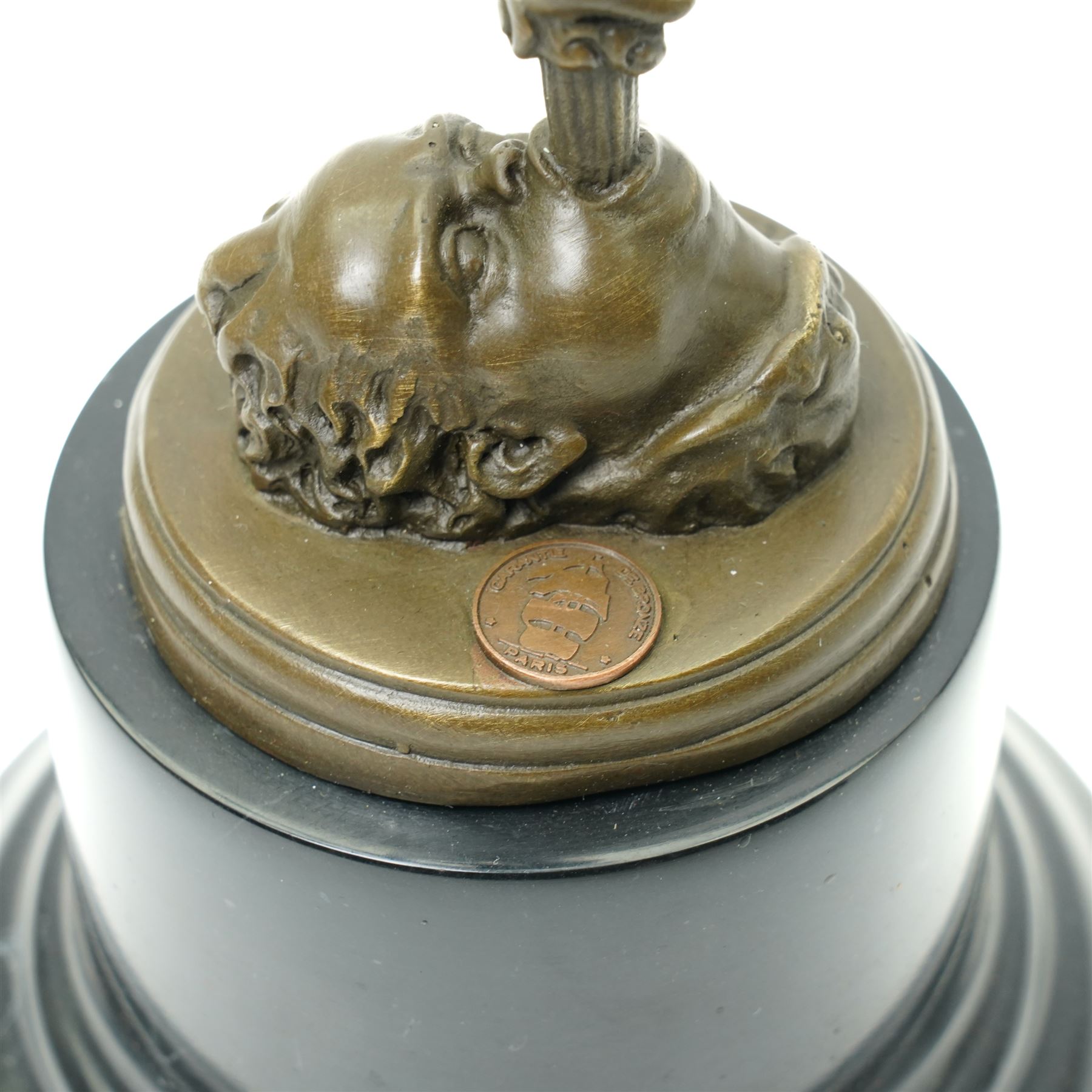 After Giambologna (Italian 1529-1608) Bronze figure of Mercury holding the caduceus on a stepped circular base with signature and foundry mark H43cm