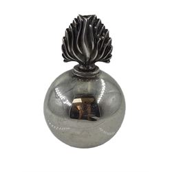 Silver table lighter in the form of a grenade, with detachable flame wick finial by William Hutton & Sons, Birmingham 1938