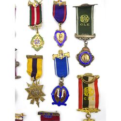Thirteen Masonic and similar jewels / medals, mostly hallmarked including Royal Antediluvian Order of Buffalos jewel presented to 'Bro. D. WA. Gardiner. C.P. for services as Secretary1961-62', RMBI 1937 jewel etc (13)