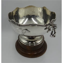  Silver rose bowl trophy embossed horses head and swag decoration, swing handles by Fattorini & Sons Ltd, Sheffield 1964, inscribed 'Grand National Trial Stakes Catterick 1965', approx 31oz   