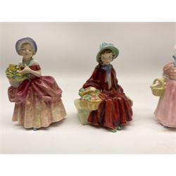 Four Royal Doulton figures, comprising Cissie HN1809, Bo Peep HN1811, Tinkle Bell HN1677, and Linda HN2106.