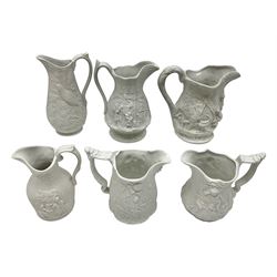  Six Portmeirion British Heritage Collection parian jugs, of various designs, H12cm
