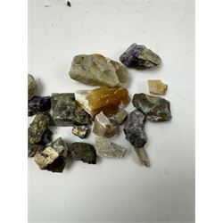 Collection of raw Blue John specimens, together with other mineral specimens