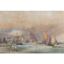 Robert Ernest Roe (British 1852-c1921): Busy Shipping off Scarborough, watercolour signed ...