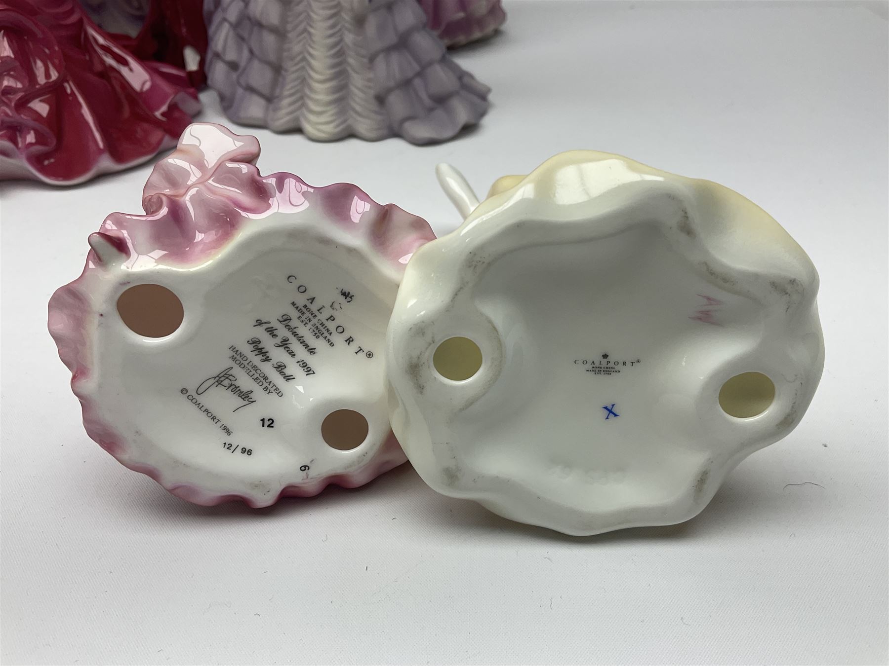 Nine Coalport figures, including Age of Elegance Evening Promenade, The Lovely Lady Christabel and Ladies of Fashion Pamela, together with eight miniature Coalport figures