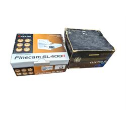 Yashica Electro 35mm film camera and a Kyocera Finecam SL400R, both boxed