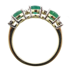 9ct gold round emerald and diamond ring, stamped 375, total emerald weight approx 1.30 carat