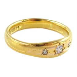Victorian 22ct gold gypsy set three stone old cut diamond ring, Birmingham 1890