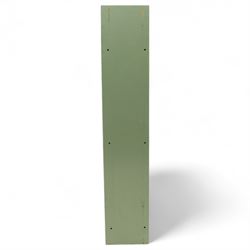 Bailey Structural Ltd green-painted steel gun cabinet, with lockable hinged door, internal shelf and foam rifle rack, complete with key