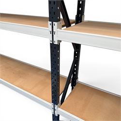 Two bays of Constructor warehouse racking with MDF boards