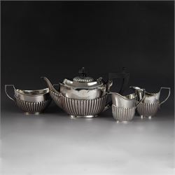Victorian silver two piece bachelors tea service, comprising teapot and milk jug, of oval ...