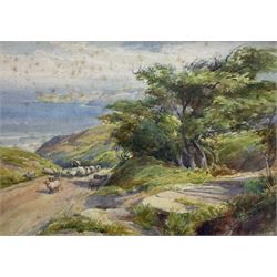 William Gilbert Foster (British 1855-1906): Shepherd and Flock above Runswick Bay, waterco...